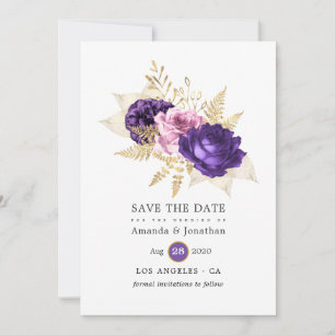 Save The Date Mariage floral rose et violet