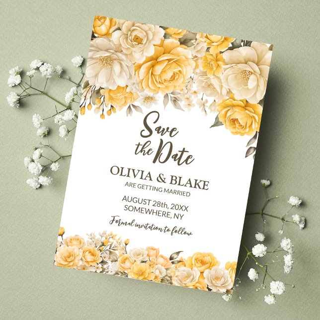 Save The Date Mariage floral rose jaune (Créateur téléchargé)