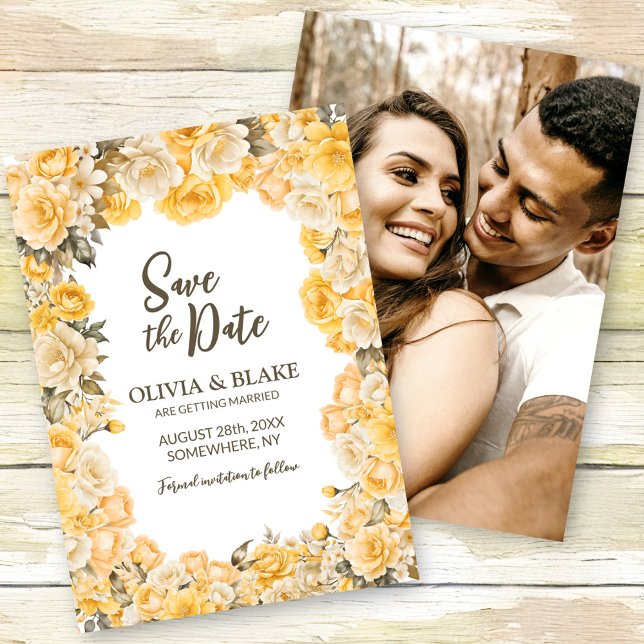 Save The Date Mariage Floral Rose Jaune (Créateur téléchargé)