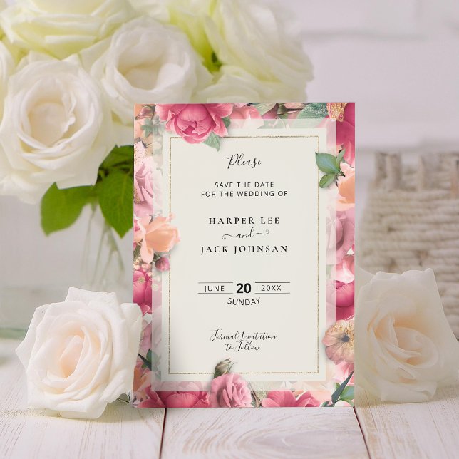 Save The Date Mariage floral rose pâle géométrique Enregistrer (Stylish Geometric Blush Pink Floral Rose Save The Save The Date
)