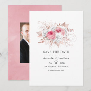 Save The Date Mariage floral rose poudré et or rose
