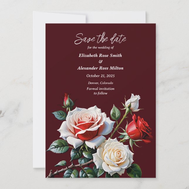 Save The Date Mariage floral rose rose foncé (Devant)