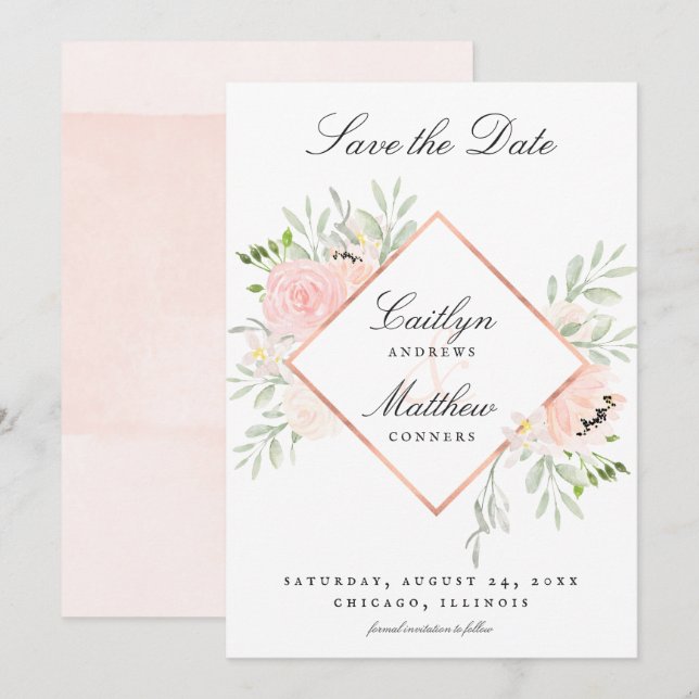 Save The Date Mariage floral rose vif Enregistrer la date (Devant / Derrière)