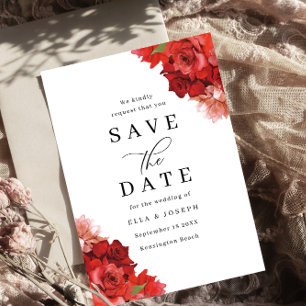 Save The Date Mariage floral rouge et rose
