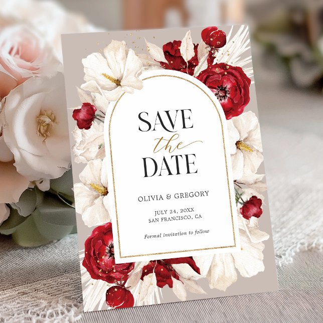 Save The Date Mariage floral rouge rubis et blanc (Créateur téléchargé)