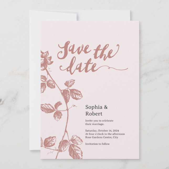 Save The Date Mariage floral rustique rose blanc (Devant)