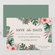 Mariage Floral Tropical Aquarelle Vert Monstera