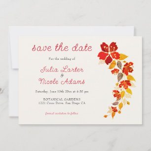 Save The Date Mariage Floral Tropical Hibiscus Orange Brûlé