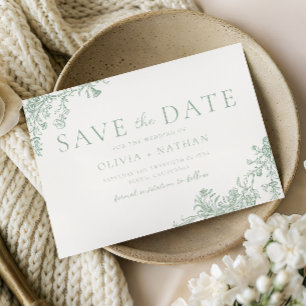 Save The Date Mariage Floral Vintage Classique Sauge