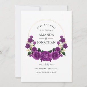 Save The Date Mariage floral vintage or et violet