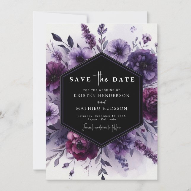 Save The Date Mariage floral violet numérique romantique (Devant)