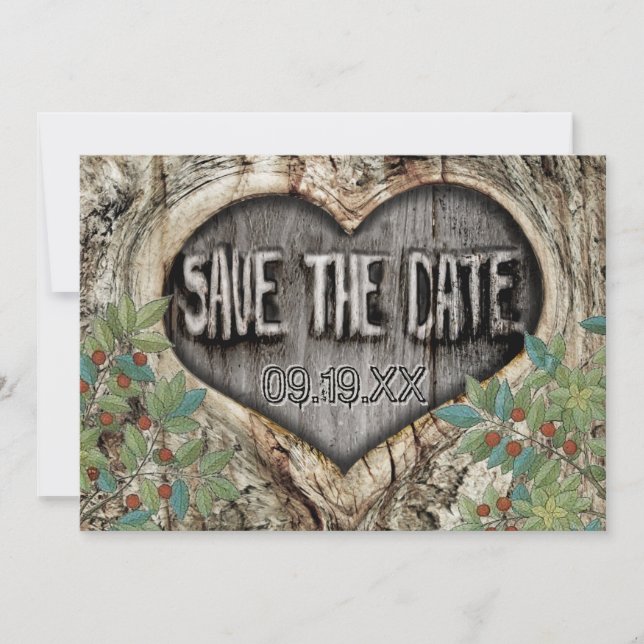 Save The Date Mariage forestier Coeur rustique dans l'arbre Enre (Devant)