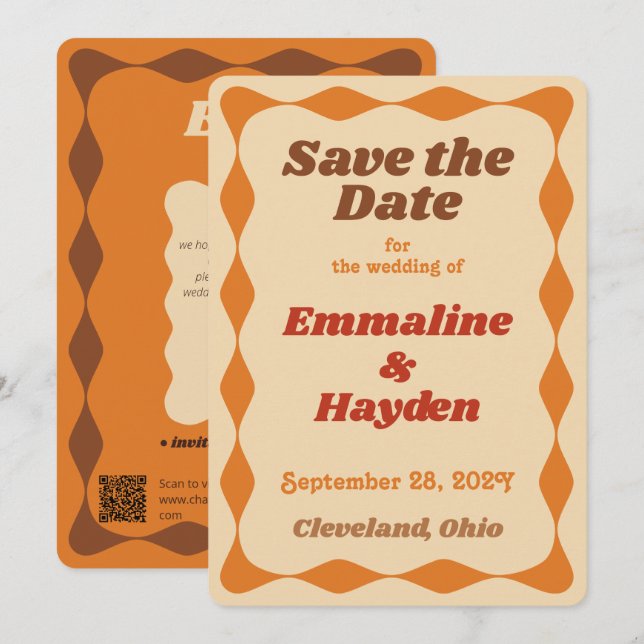 Save The Date Mariage frontalier orange super et Brown (Devant / Derrière)