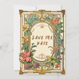 Save The Date Mariage frontalier orné fleur sauvage victorien
