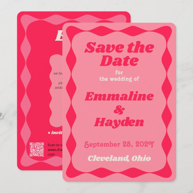 Save The Date Mariage frontalier Super rose et rouge (Devant / Derrière)