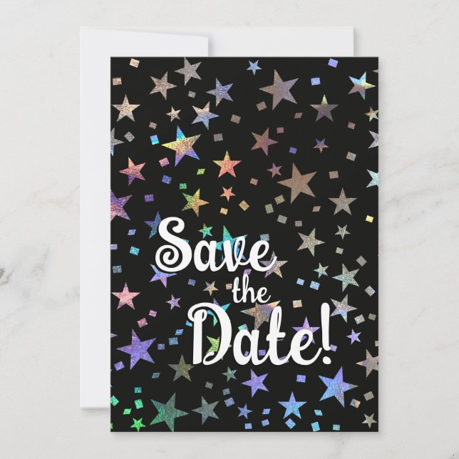Save The Date Mariage Gay Fierté Étoiles Arc-en-ciel Holographiq (Devant)