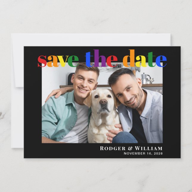 Save The Date Mariage Gay Rainbow Photo Black Enregistrer La Dat (Devant)