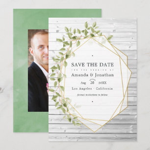 Save The Date Mariage géométrique à l'aquarelle rustique verdoya