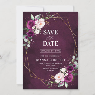 Save The Date Mariage géométrique bohème Rose Fushia prune pourp
