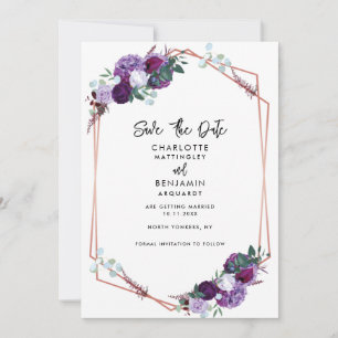 Save The Date Mariage géométrique élégant à fleurs violettes