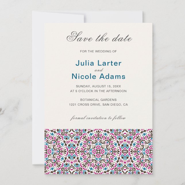 Save The Date Mariage géométrique en treillis marocain (Devant)