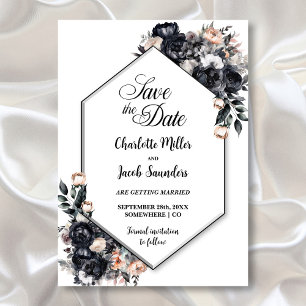Save The Date Mariage géométrique floral noir fumé Enregistrer l