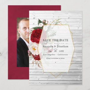Save The Date Mariage géométrique floral rustique en Bourgogne e