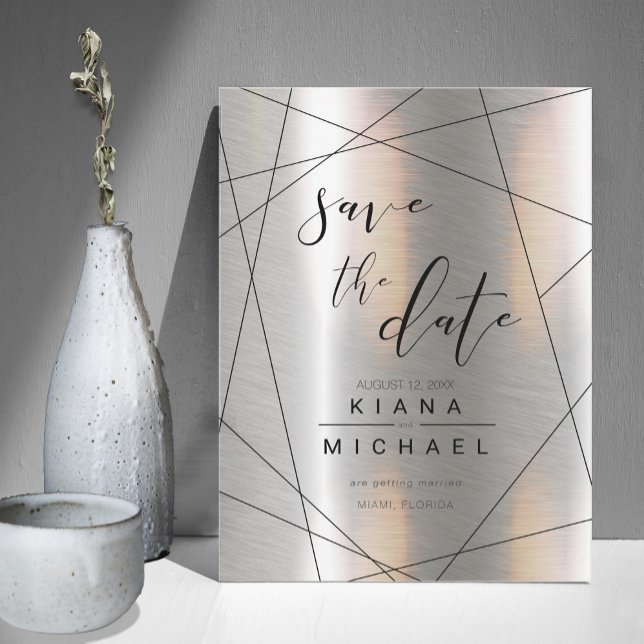 Save The Date Mariage géométrique métallique Argent/Noir ID648 (Créateur téléchargé)