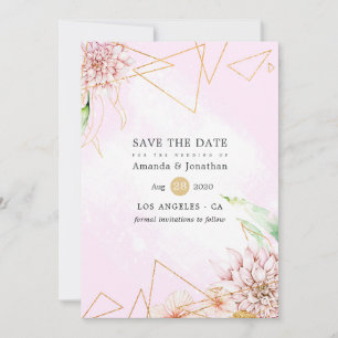 Save The Date Mariage géométrique rose et or