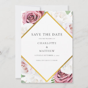 Save The Date Mariage géométrique rose floral