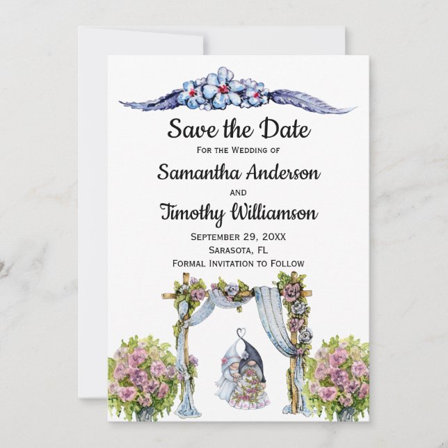 Save The Date Mariage Gnomes de la forêt Fleurs scandinaves (Devant)