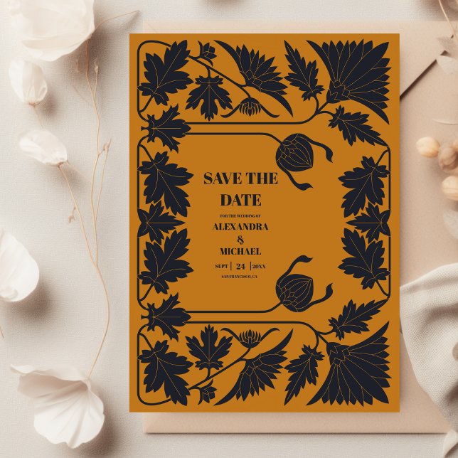 Save The Date Mariage Gold Blue Art Nouveau (Créateur téléchargé)