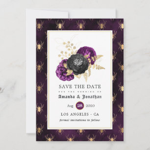Save The Date Mariage gothique araignées florales violettes et d
