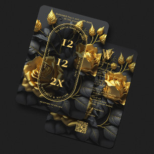 Save The Date Mariage gothique élégant Bohème Roses noires et or