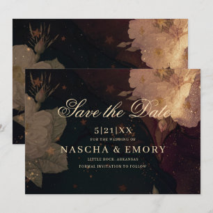 Save The Date Mariage gothique élégant rouge foncé Floral Boho