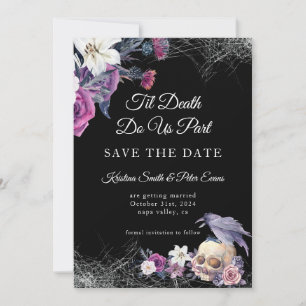 Save The Date Mariage Gothique Floral Crâne Noir Violet Élégant
