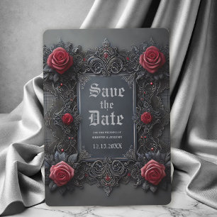 Save The Date Mariage gothique gris rouge floral Enregistrer la