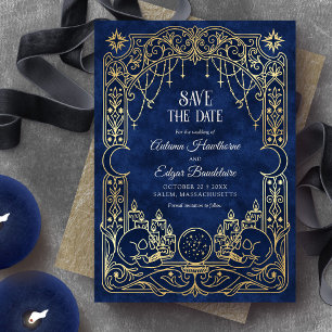 Save The Date Mariage gothique Halloween Tarot Bleu