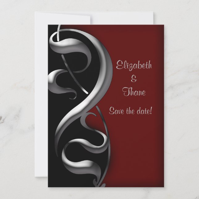 Save The Date Mariage gothique moderne Silver Scroll (Devant)