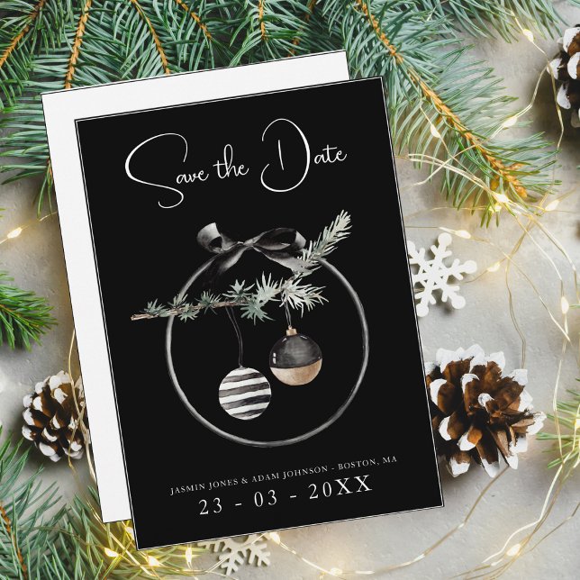 Save The Date Mariage gothique noir et blanc Baubles de Noël (Créateur téléchargé)