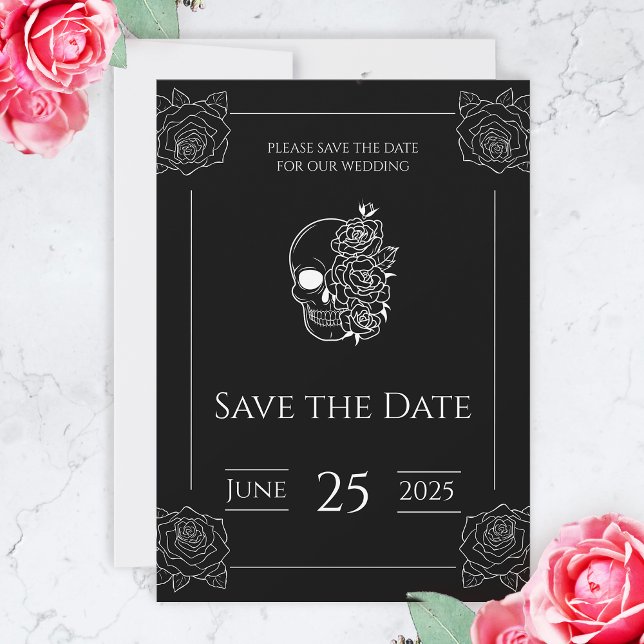 Save The Date Mariage gothique noir et blanc Enregistrer la date (Black And White Tattoo Gothic Wedding Save the Date)