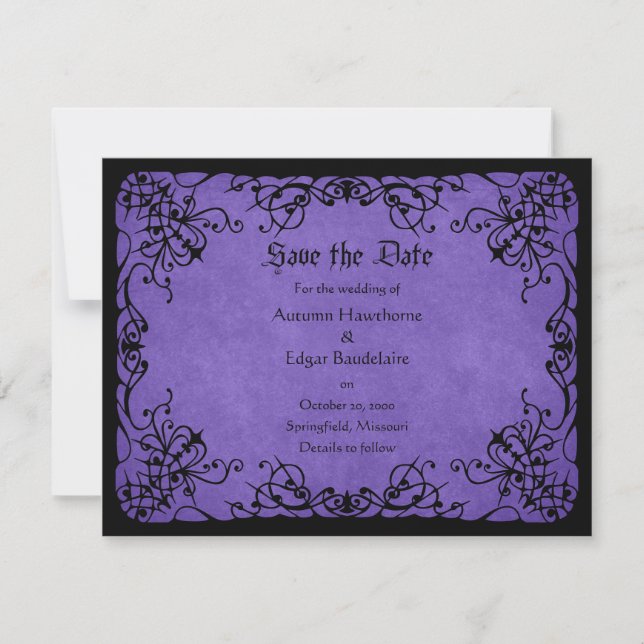 Save The Date Mariage gothique noir violet (Devant)