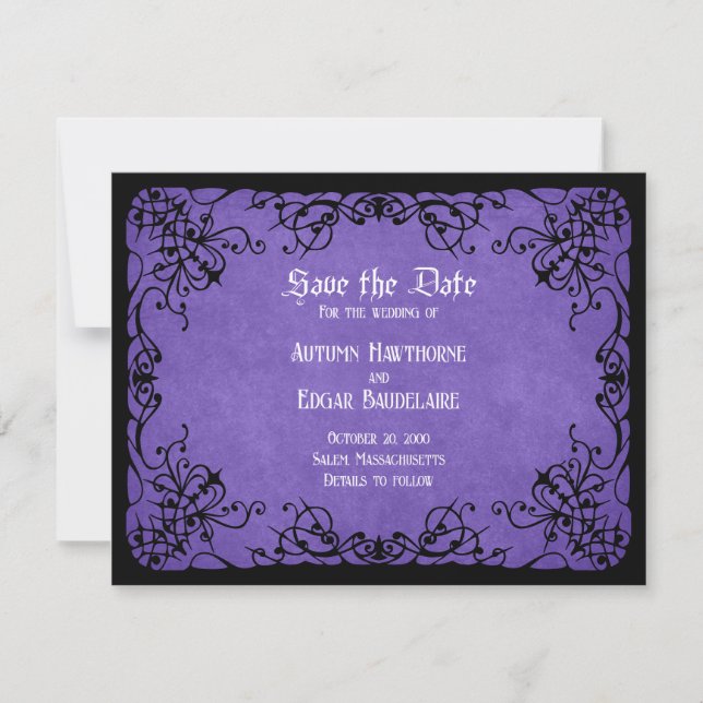 Save The Date Mariage gothique noir violet (Devant)