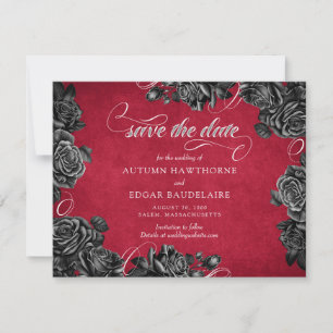 Save The Date Mariage gothique Rose noir rouge