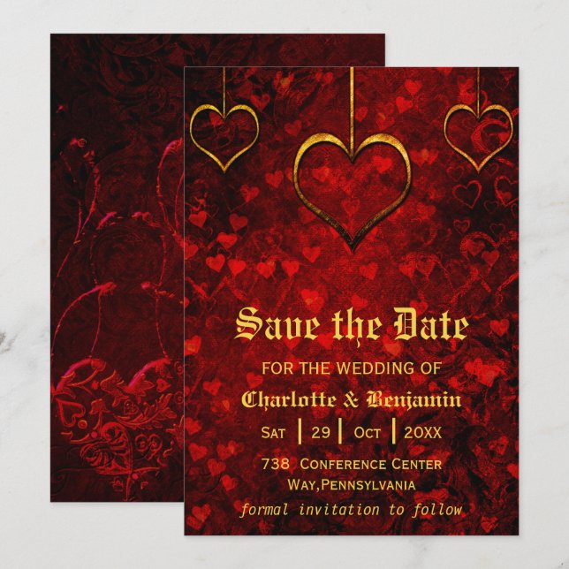 Save The Date Mariage gothique Rouge Enregistrer La Date (Devant / Derrière)