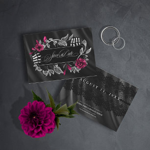 Save The Date Mariage gothique sacré squelette dentelle bordeaux