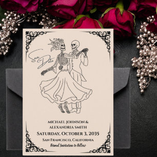 Save The Date Mariage gothique - Squelettes mignons dansent dans