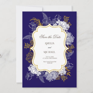 Save The Date Mariage graphique Blue Gold Botany