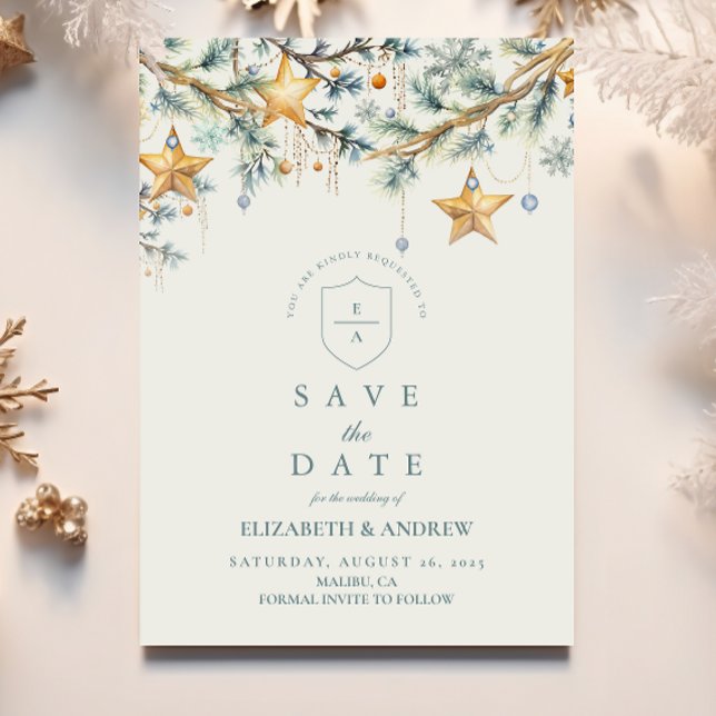 Save The Date Mariage grenier étoile de pin givrée (Créateur téléchargé)