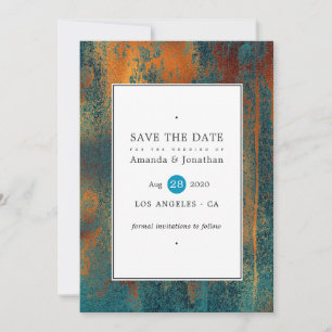 Save The Date Mariage Grunge Cuivre Patine et Turquoise